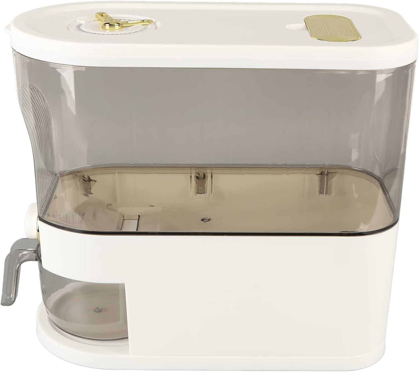 Rice and Grain Storage Container, Clear Rice Dispenser, Food Storage Container with Measuring Cup, Button Operation Dry Food Storage Box Rice Bucket for Cereal, Grain, Beans(L)