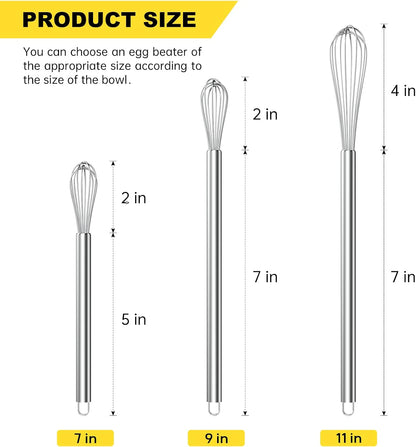 NileHome 3-Pack Stainless Steel Whisk Set, Kitchen Utensils for Cooking