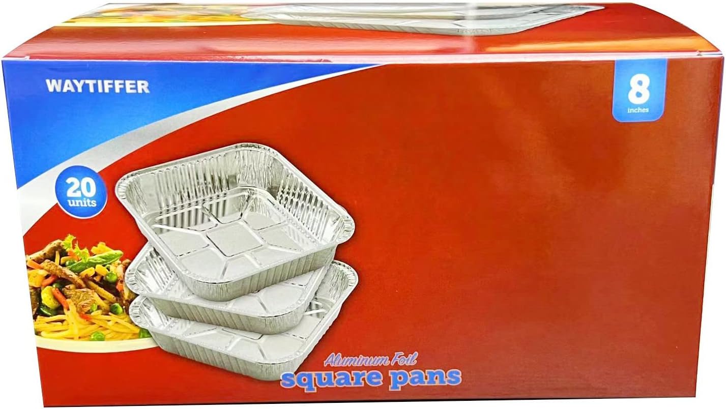 Waytiffer 25pack- 8 x 8 Aluminum foil Pans Disposable Heavy Duty Square baking Cake Pan, Cooking Tins Homemade Breads Oven Pans,Foil Pan, Baking pan Roasting
