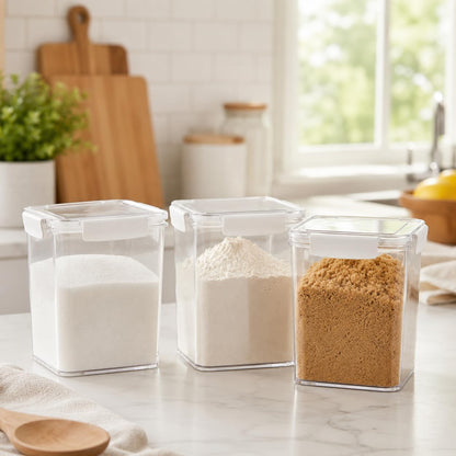 Set of 2 Large Food Storage Jars 4L - Airtight Containers with Lids, White with Free Spoon - Kitchen Canisters for Sugar,Flour,Coffee,Pantry Organization-S