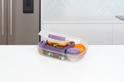 Sistema Bento Box Adult Lunch Box with 3 Compartments, 2 Removable Trays, and Salad Dressing Container, Dishwasher Safe, Color May Vary, 42 oz./1.25L Size (Pack of 4)