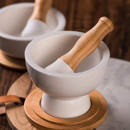 E-liu Porcelain Mortar and Pestle Set with Lid, Functional for Grinding
