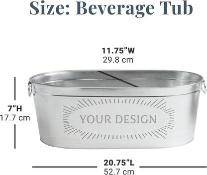 Let's Make Memories Personalized Beverage Tub - Custom Beverage Tub - Customize With Name & initial - Galvanized Drink Tub - 20 ¾"L x 11 ¾"W x 7" H - 5.5 Gallons