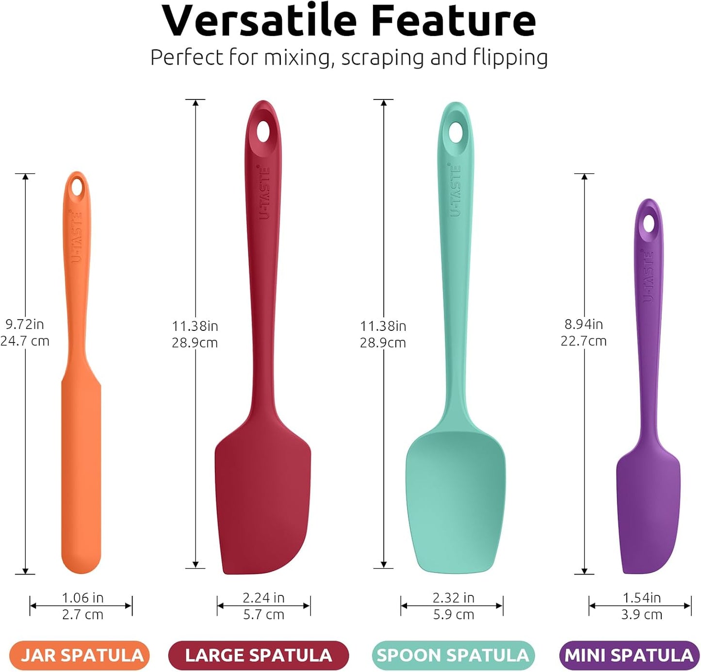U-Taste Silicone Spatula Set with 600 Degrees Fahrenheit Heat Resistant (Black)