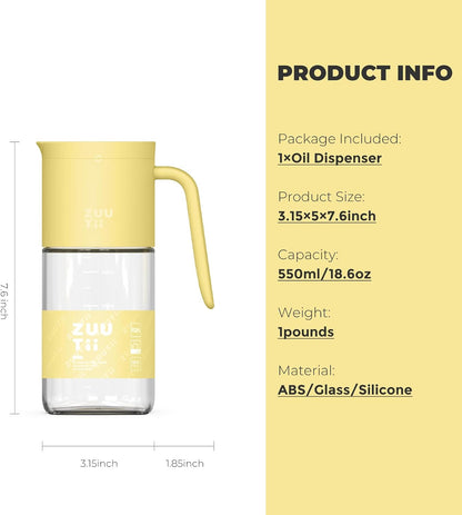Zuutii Olive Oil Dispenser Bottle 18.6oz – Auto Flip Glass Vinegar Bottle with No-Drip Spout for Kitchen Cooking, Oil and Sauce Dispenser, Light Cream