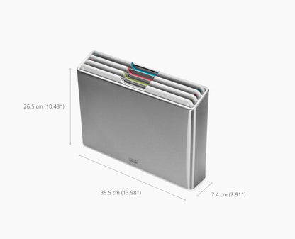 Joseph Joseph Folio 4-Piece Colour coded Cutting Board Set, Stainless Steel Slimline case for organized Kitchen storage, Black