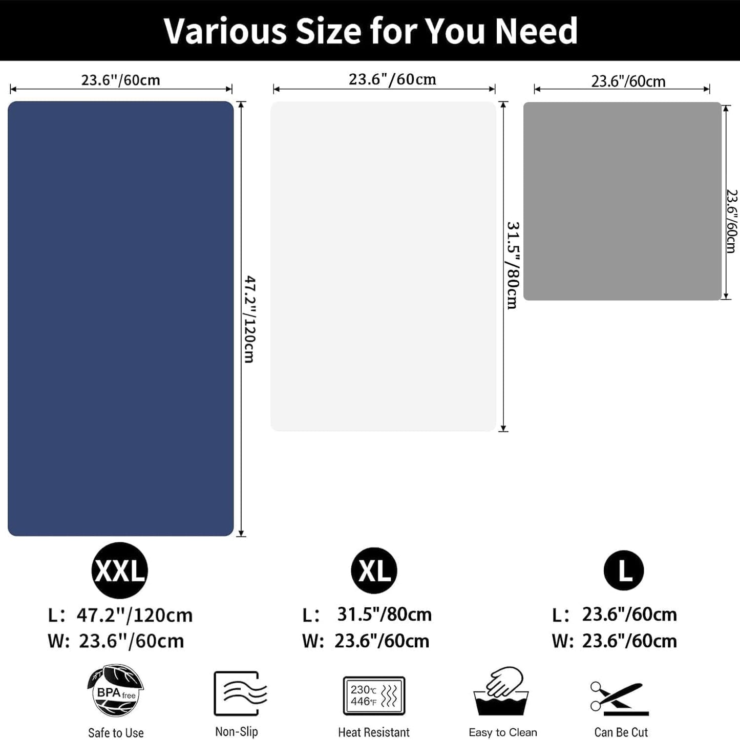 Super Large Silicone Mat, 120"x24" Silicone Mats for Kitchen Counter, Non-slip Heat Resistant Mat,Thicken Kitchen Counter Mat, Waterproof Countertop Protector for Craft (Black)