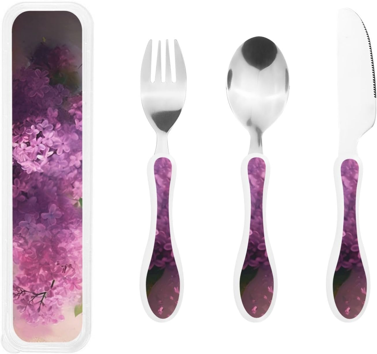3-Piece Kids Silverware Set With Storage Case, Stainless Steel Reusable Children Safe Knife Spoon Fork Set Easter Bunny Eggs Spring Flower Rabbit Children Flatware Set For Kids Lunch Box