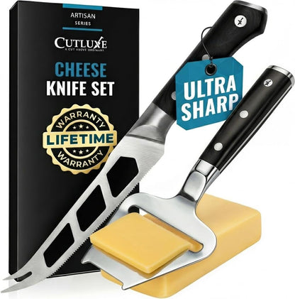 Cutluxe Cheese Knife Set, 5" Knife & 3.5" Slicer for Soft & Hard Cheese