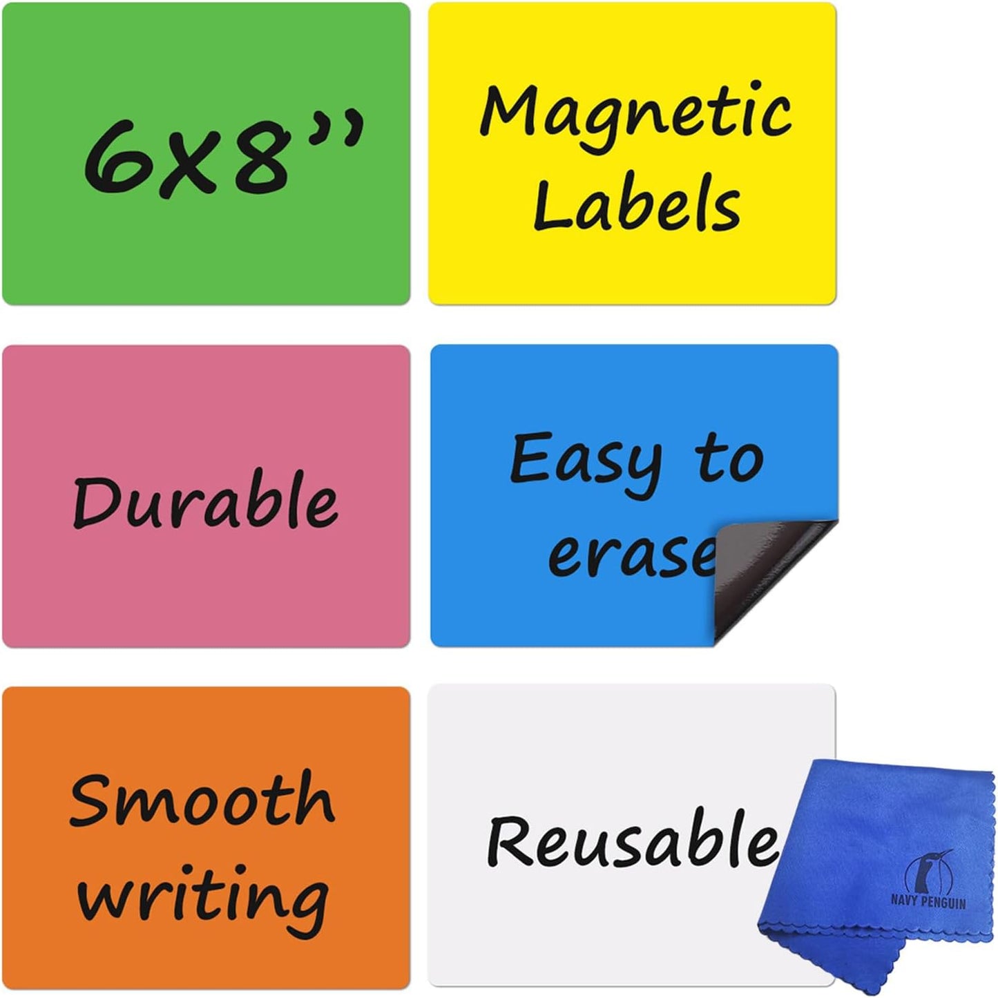Write On Magnets Dry Erase for Fridge - 6 Pack - 8x6 in Whiteboard Magnetic Labels Writable Magnet Sheets Pads - White Board Magnet Strips for Home and Office