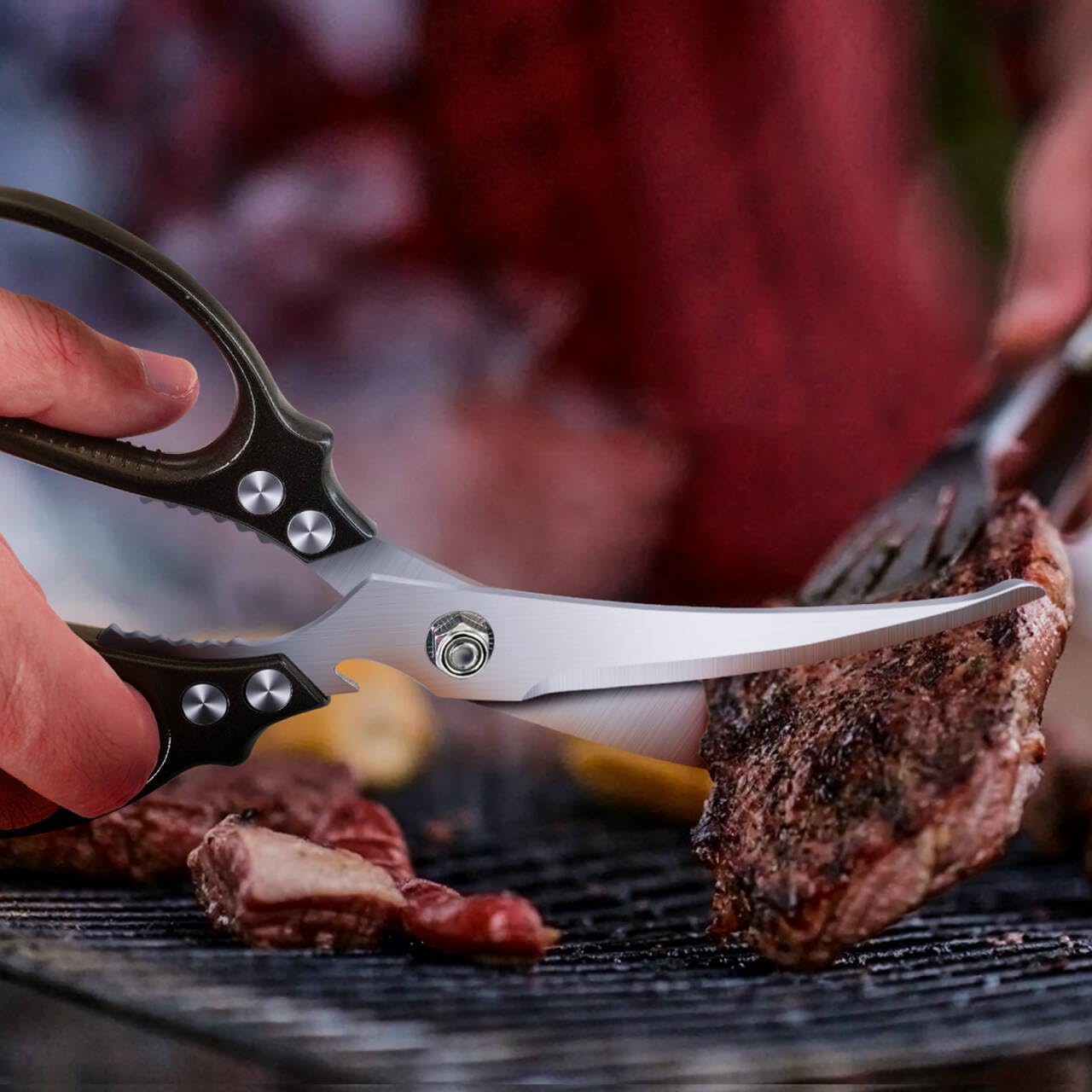 Heavy Duty Kitchen Scissors,Multipurpose Utility Stainless Steel Poultry Shears, All Purpose Scissors for BBQ Use with Aluminum Alloy Non-Slip Handle,Dishwasher Safe
