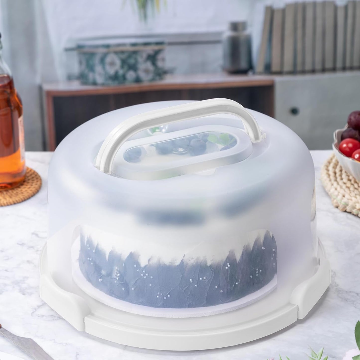 10in Plastic Cake Carrier with Handle, Round Cake Holder with Lid Pink Cake Container for 6in/8in/10in Cake(purple)
