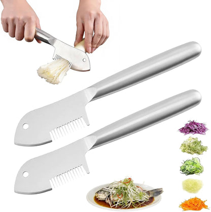 Stainless Steel Multi-Purpose Julienne Knife, 2-in-1 Green Onion Cutter&Vegetable Slicer, Precision Julienne Blade for Scallion Shredder, Ergonomic Kitchen Shredder Tool with Hanging Hole (2)