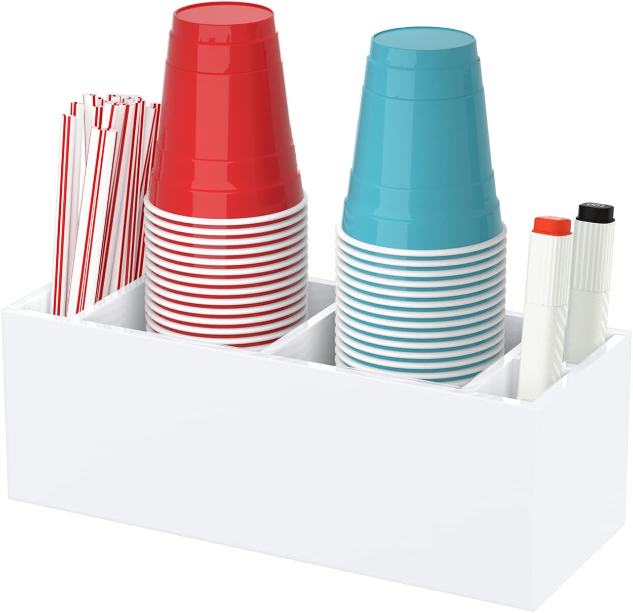Double Cup Holder with Marker Slot, Party Cup Dispenser Acrylic Cup Organizer Mark Your Cup and Drink Up Caddy Modern Bar Counter Decor, Clear