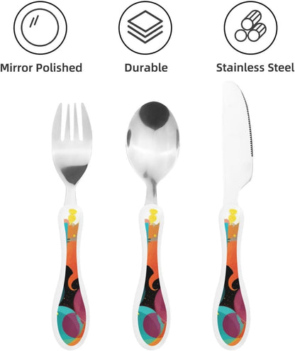 3-Piece Kids Silverware Set With Storage Case, Stainless Steel Reusable Children Safe Knife Spoon Fork Set Airplane Sunset Children Flatware Set For Kids Lunch Box