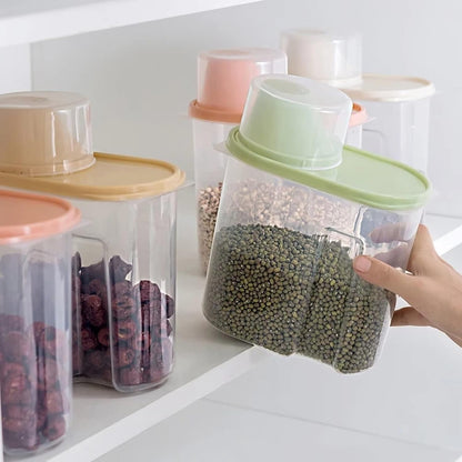 3pcs Rice Storage Bin, 1.9L Cereal Storage Container Food Airtight Container with Pouring Spout abd Measuring Cup for Oatmeal, Grain, Pasta, Flour, Dog Cat Food Canister(Pink&Blue&Green)