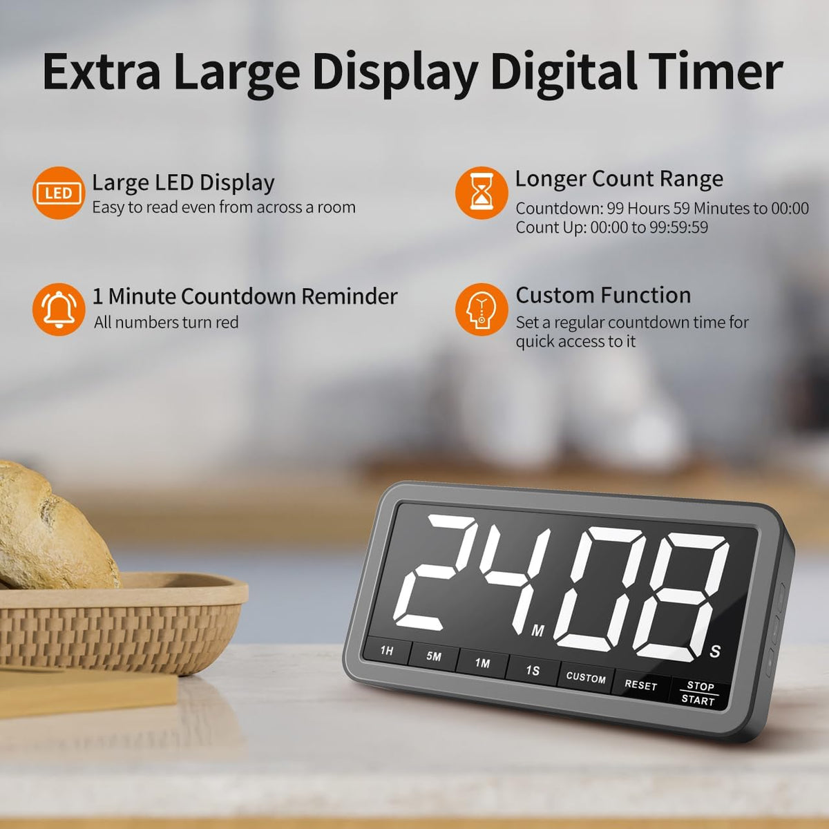 VOCOO Large 7.8" Digital Timer, Magnetic LED Timer for Kitchen & Classroom