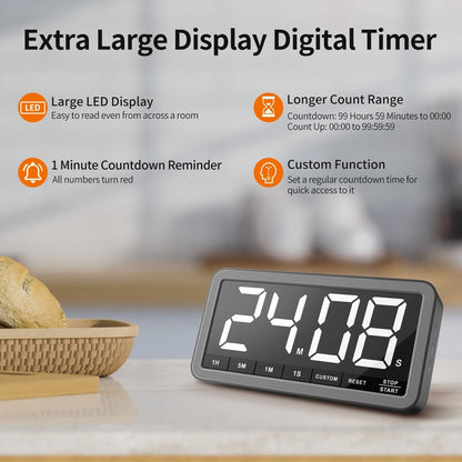 VOCOO Large 7.8" Digital Timer, Magnetic LED Timer for Kitchen & Classroom