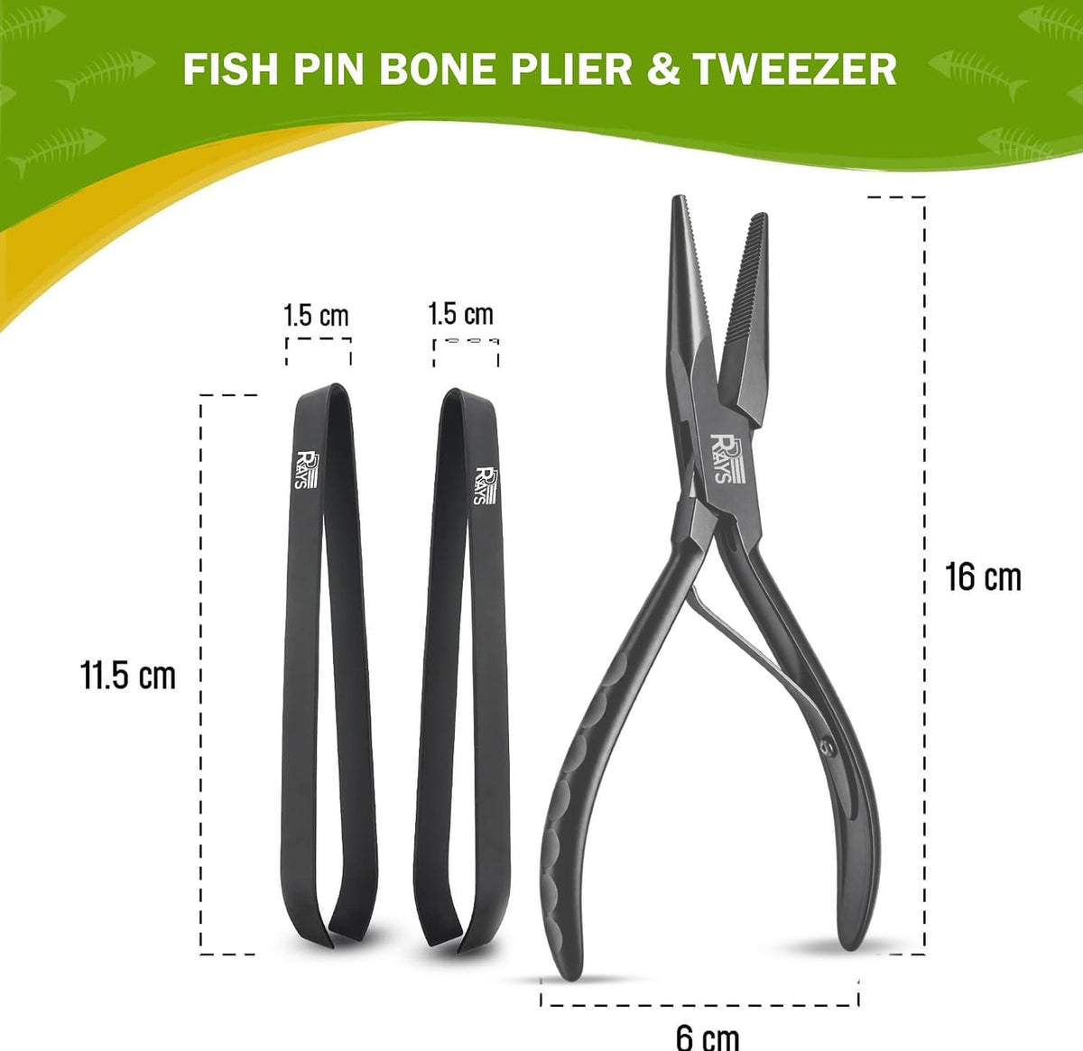 Fish Bone Pliers/Tweezers – Serrated Jaw Plier + Flat & Slant Tweezers | Stainless Steel Pin Bone Remover & Deboning Tools for Salmon, Trout & All Seafood