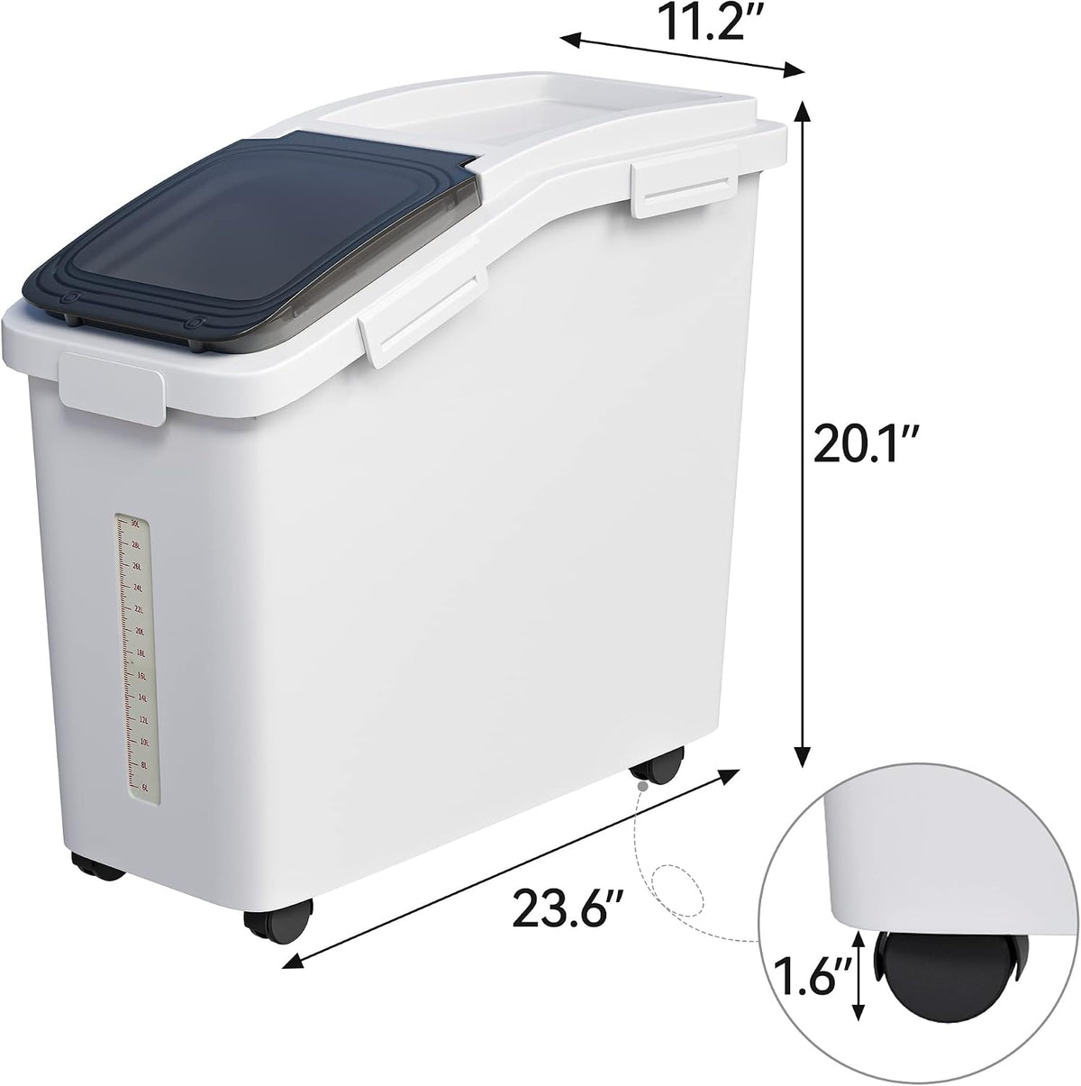 YITAHOME 50L/90lb Large Ingredient Flour Storage Bin, Commercial 11.4-Gallon Rice Storage Container 280 Cups Bulk Flour storage Bins with Wheels,Scoop,Lid and scale, Rice Bin for Kitchen, White
