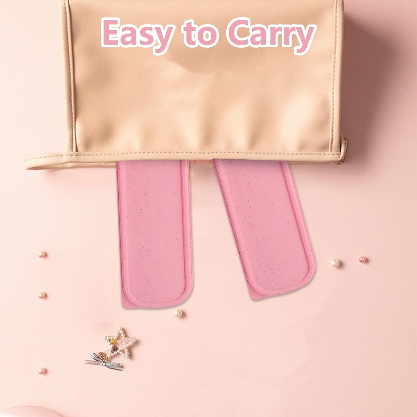 JEPELUS Pink Travel Utensils Set with Case, 10 Pieces Camping Cutlery Set Portable Reusable Flatware Silverware for Lunch Box, Stainless Steel Spoon Fork Chopsticks Knife Straws Sets, Dishwasher Safe