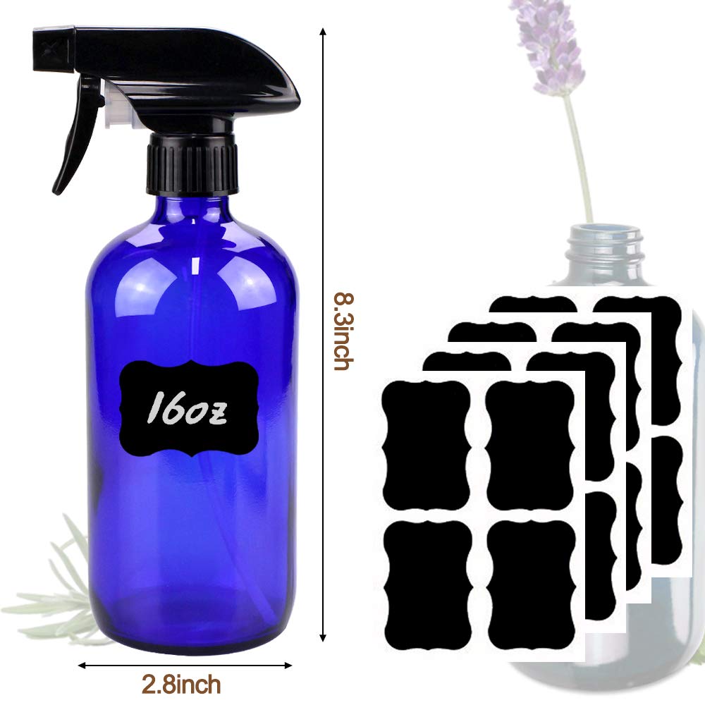 Bontip Glass Spray Bottle 16 oz for Cleaning, Plants (2 Pack, Amber)