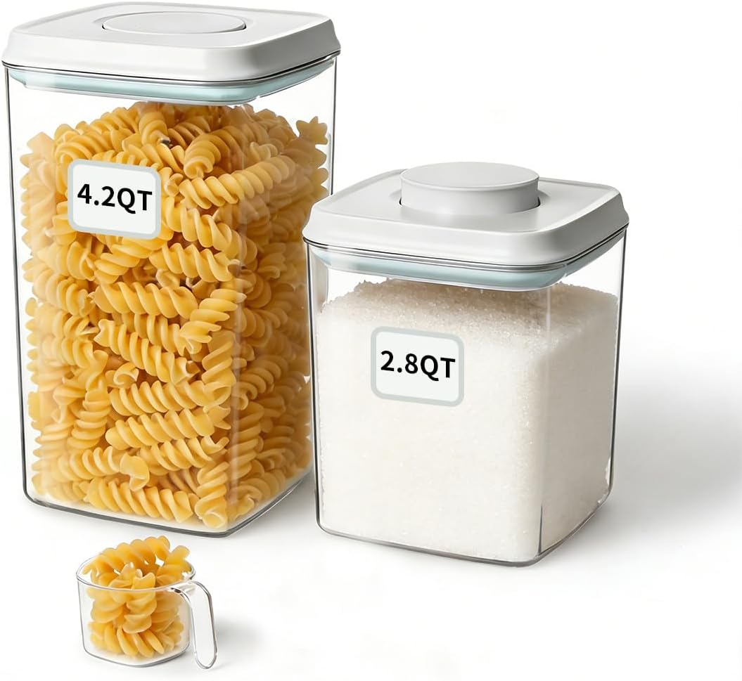 Airtight Food Storage with One-Touch Lid, (3 × 1.27 QT / 1.2 L) Stackable Durable PET for Sugar, Grains, Coffee Beans, and Baking Pantry Organization