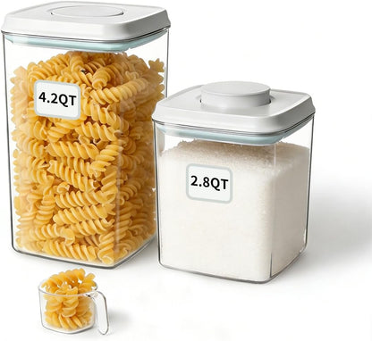Airtight Food Storage with One-Touch Lid, (3 × 1.27 QT / 1.2 L) Stackable Durable PET for Sugar, Grains, Coffee Beans, and Baking Pantry Organization