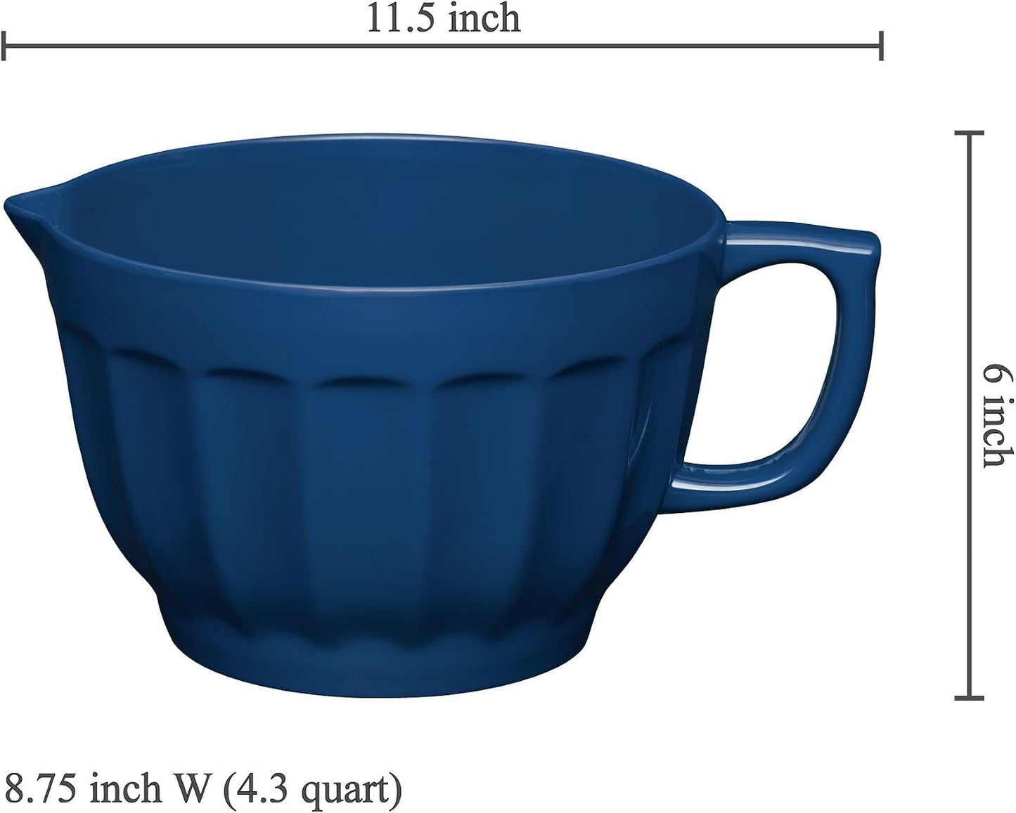 UP 4.3 Quart Latte Style Melamine Batter Bowl with Pour Spout and Handle, Professional Mixing Bowl with Non-Slip Base, Ideal for Pancake and Cake Batter, 11.5 x 8.75 Inch, Mint Blue
