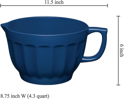 UP 4.3 Quart Latte Style Melamine Batter Bowl with Pour Spout and Handle, Professional Mixing Bowl with Non-Slip Base, Ideal for Pancake and Cake Batter, 11.5 x 8.75 Inch, Mint Blue