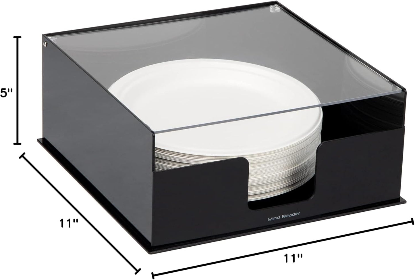 Mind Reader Utensil Napkin and Plate Organizer Tray, Countertop Caddy with 7 Compartments, Holds Plates up to 10.5 Inches, Breakroom and Buffet Organizer, Plastic, Black