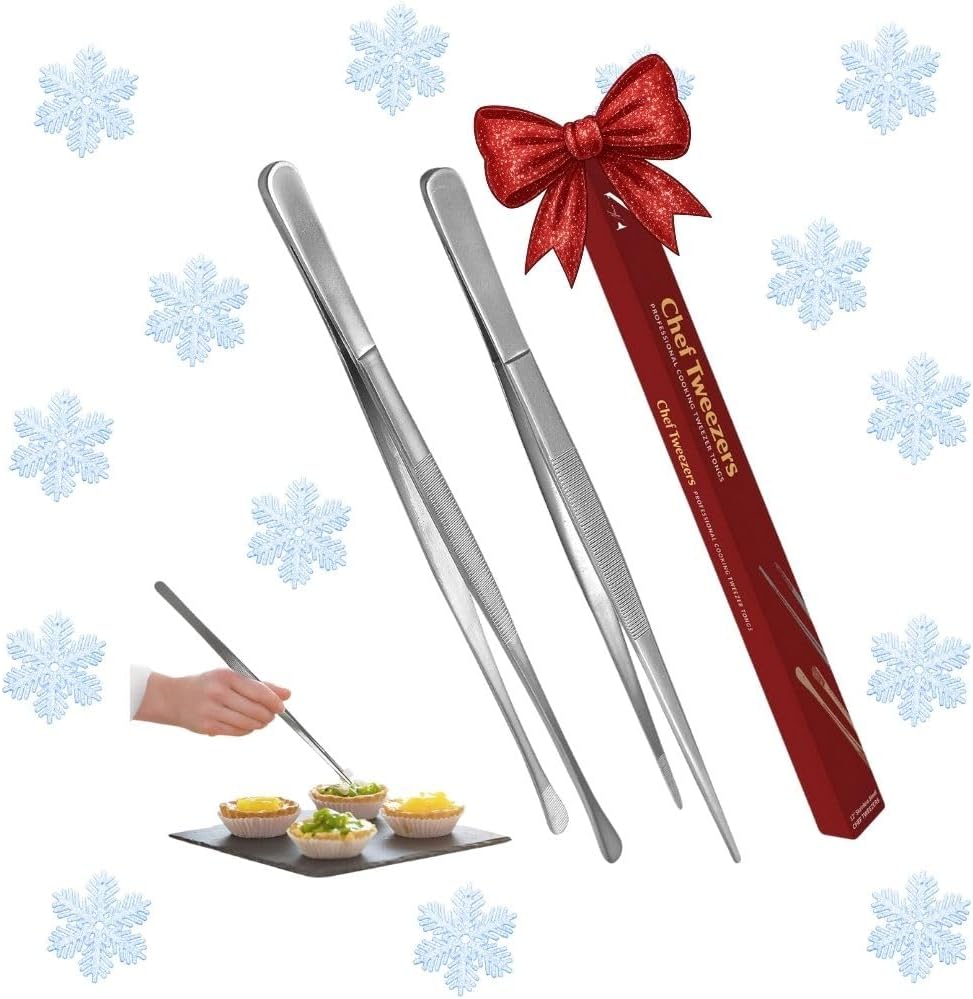 Namre' Tweezer Tongs for Cooking -Plating Tweezers - 2 Pack Stainless Steel Cooking Tongs - Thin Chopstick Tongs (Silver)