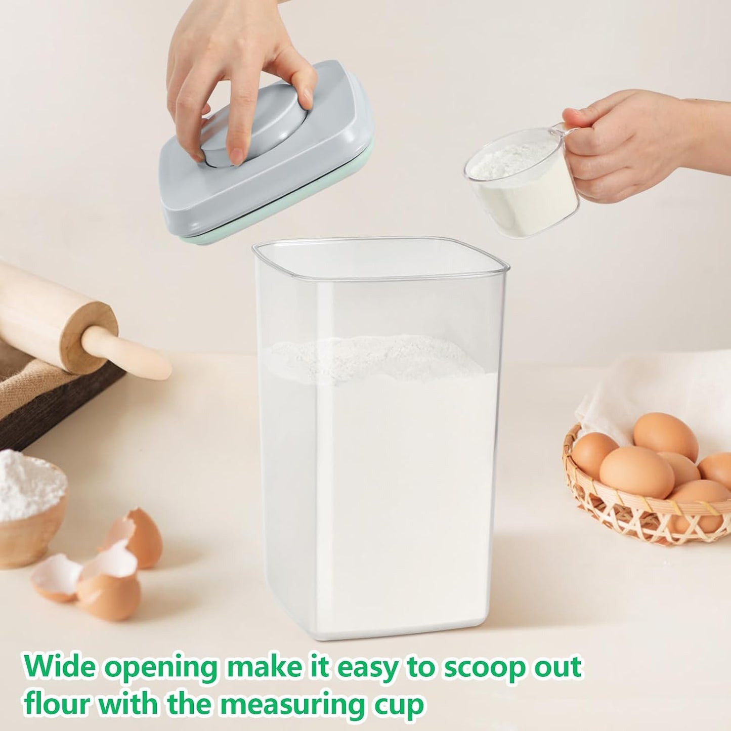 TBMAXS Versatile Storage Container Bin with Pop-up Lid & Scoop, Rice Flour Container Dog Cat Food Storage Container, Laundry Room Organization Household Essentials Kitchen Pantry Organizers