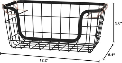 Amazon Basics Stackable Metal Wire Rectangular Storage Baskets for Kitchen, Bathroom or Pantry Organizing, 2 Count, Black