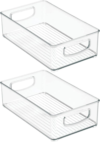 mDesign Plastic Kitchen Organizer - Storage Holder Bin with Handles for Pantry, Cupboard, Cabinet, Fridge/Freezer, Shelves, and Counter - Holds Canned Food, Snacks - 2 Pack - Clear