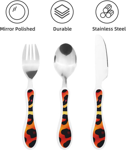 3-Piece Kids Silverware Set With Storage Case, Stainless Steel Reusable Children Safe Knife Spoon Fork Set Blue Active Girl Running Sunset Children Flatware Set For Kids Lunch Box - Colors B
