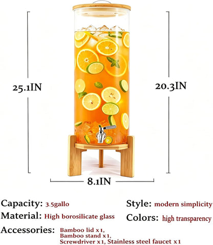 Beverage Dispenser,2.1 Gallon Glass Drink Dispenser with Stand,Glass water dispenser with Spigot, Large Drink Dispensers for Parties,Water Dispensers for Bar,Wedding,Restaurants 8L