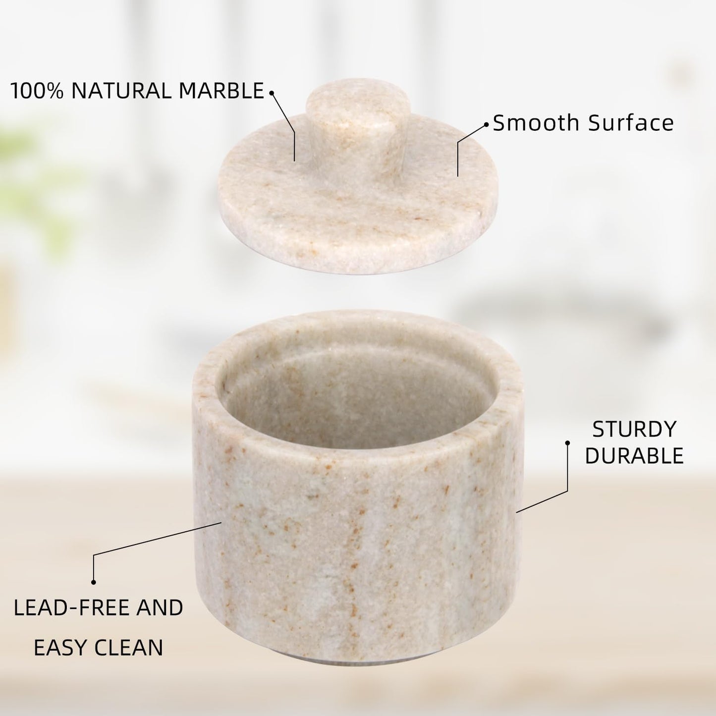 Marble Salt Cellar with Lid, White and Black Stone Salt and Pepper Bowl Box Container Jar Holder Well Keeper Dish Pig Crock