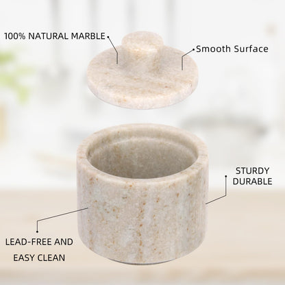 Marble Salt Cellar with Lid, White and Black Stone Salt and Pepper Bowl Box Container Jar Holder Well Keeper Dish Pig Crock