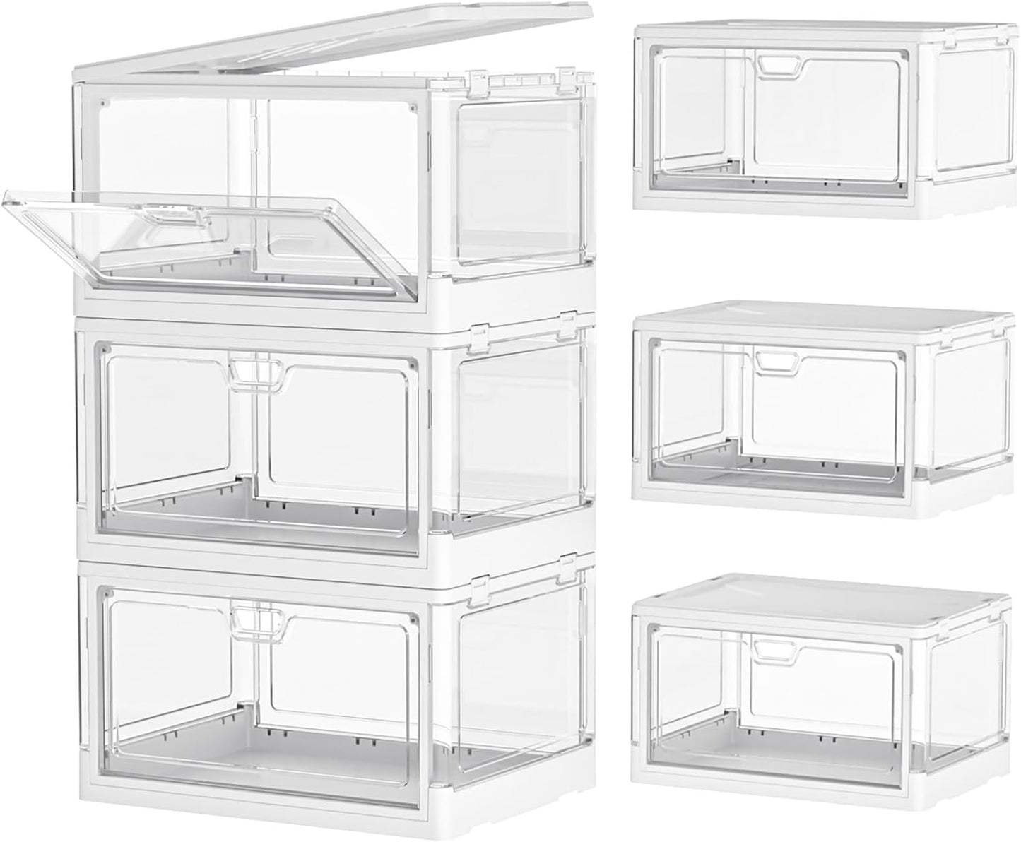 Kmiectse Clear Storage Bin with Lid 3 Pack 【Stackable & Sturdy】 Plastic Multifunctional Folding Storage Bins for Bedroom, Living Room, Study,Room, 23 QT Folding Box with Magnetic Door