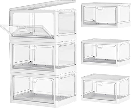 Kmiectse Clear Storage Bin with Lid 3 Pack 【Stackable & Sturdy】 Plastic Multifunctional Folding Storage Bins for Bedroom, Living Room, Study,Room, 23 QT Folding Box with Magnetic Door