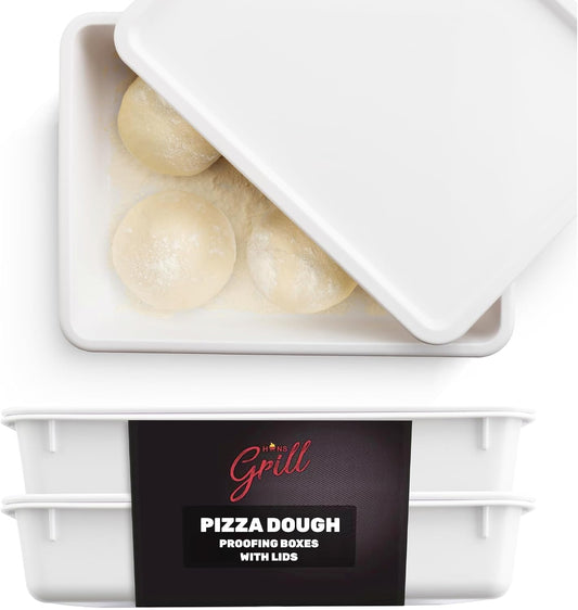 Hans Grill Pizza Dough Proofing Box - Pack of 2 Stackable BPA-Free Trays with Covers - Perfect as a Bread Proofing Box and Dough Container - Premium Quality Pizza Storage Container (2 Pack Large)