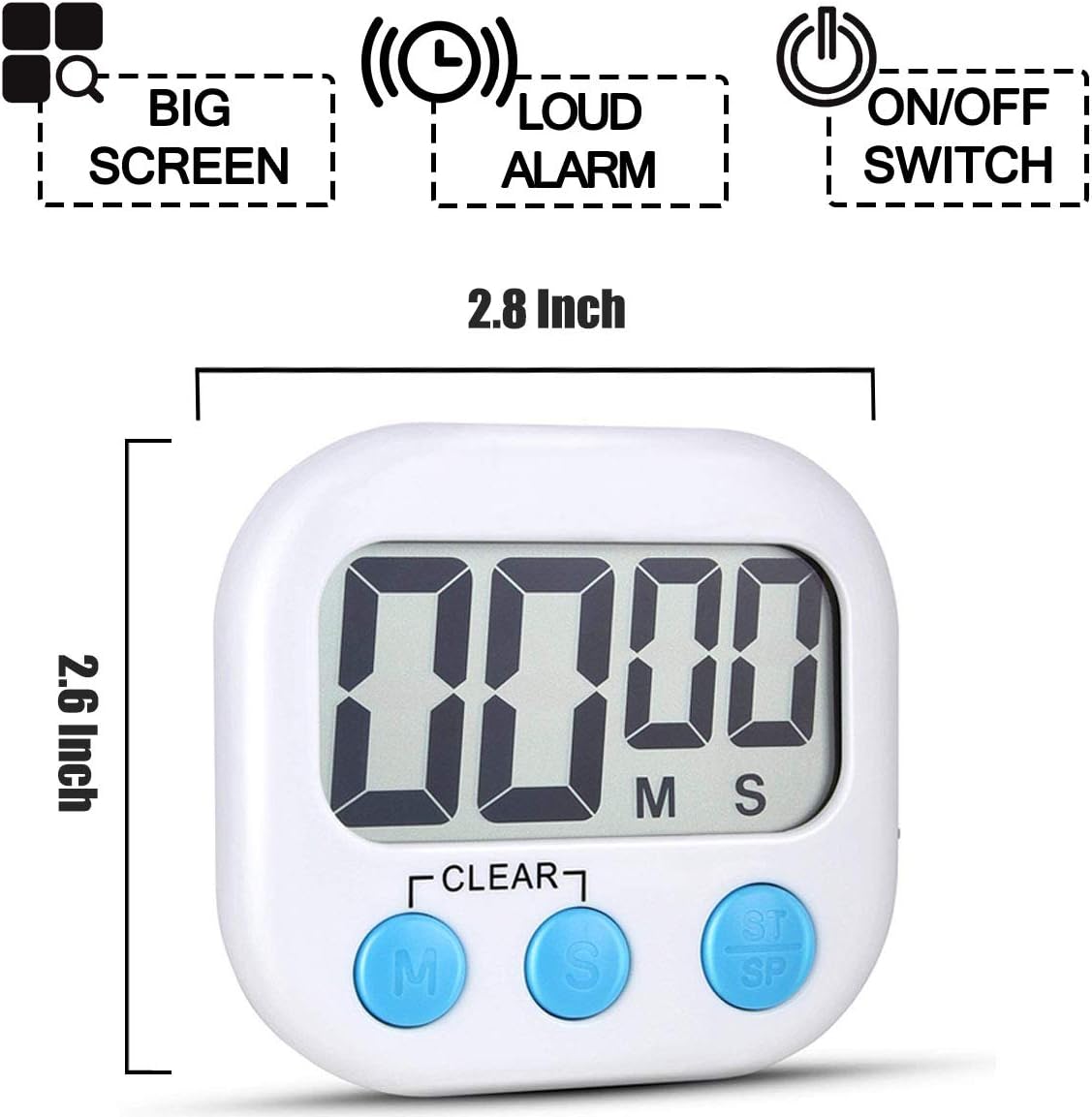 AOUCE Digital Kitchen Timers for Cooking, Timer for Kids 2 Pack White