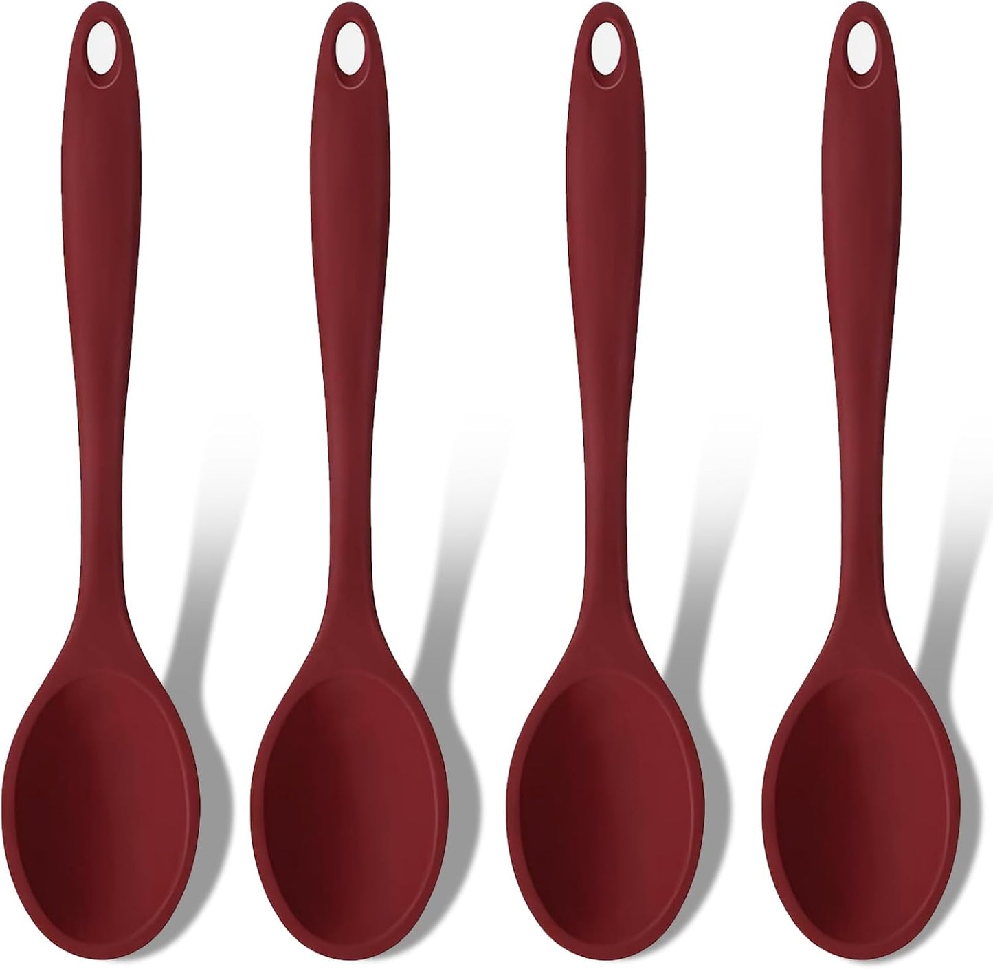 GEEKHOM Silicone Cooking Spoons, 4 Pieces 8" Heat Resistant Silicone Kitchen Utensils Set Serving Stirring Spoons for Non Stick Cooking, Mixing, Basting, Baking, Black+Red+Gray+Blue