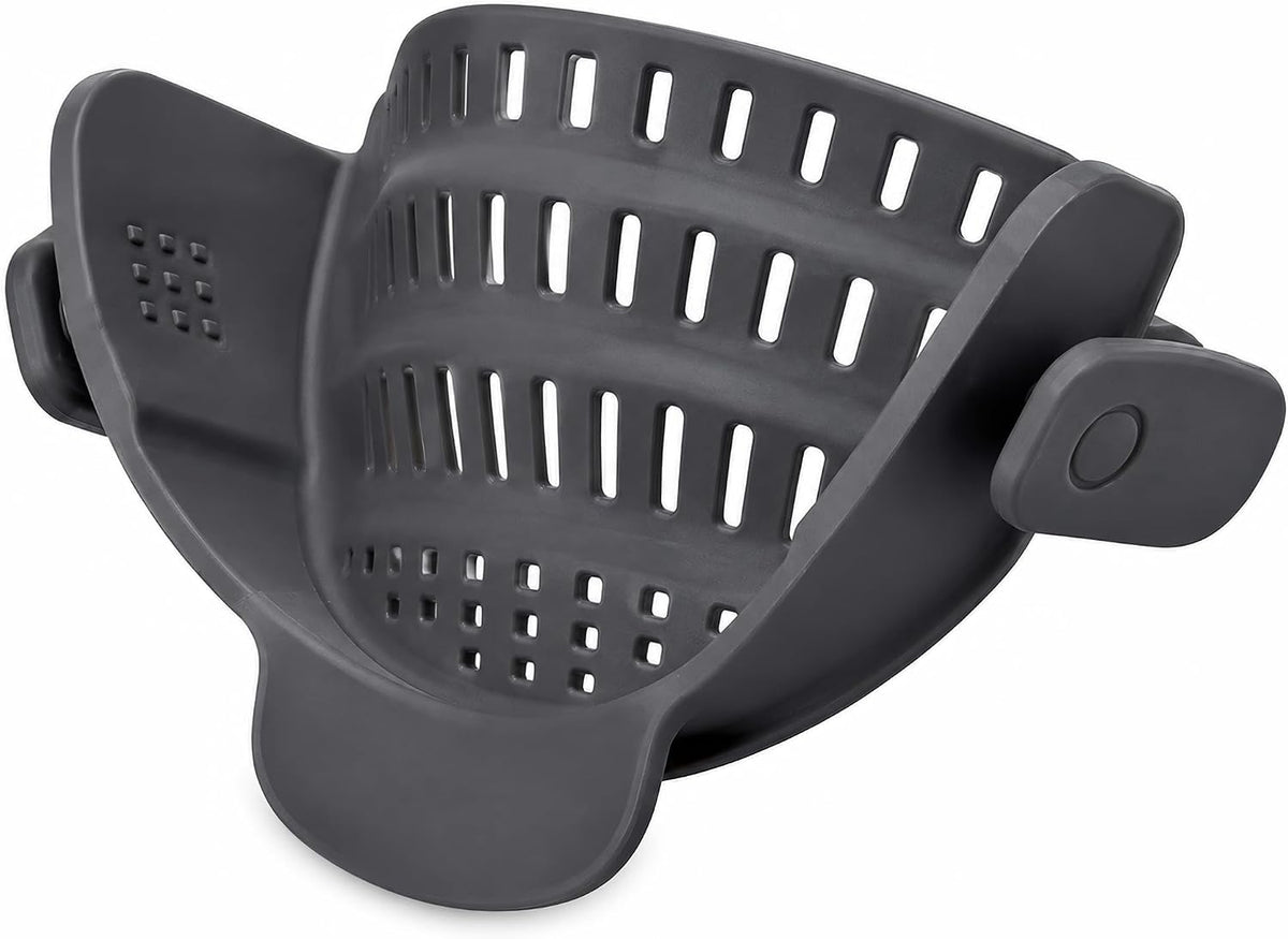 Clip-On Silicone Pot Strainer, Hands-Free Pasta Colander, Grey