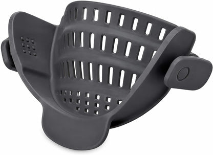 Clip-On Silicone Pot Strainer, Hands-Free Pasta Colander, Grey