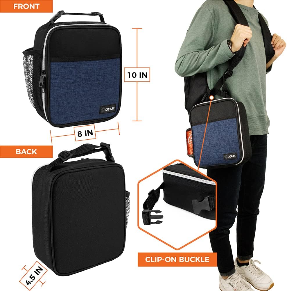 opux Premium Insulated Lunch Box, Soft School Lunch Bag for Kids Boys Girls, Leakproof Small Lunch Pail Men Women Work, Reusable Compact Cooler Tote Lunchbox for Office Adult, Black