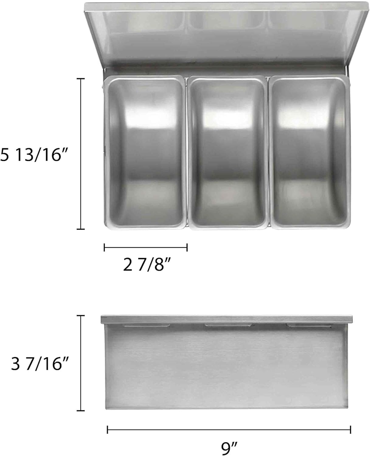 TrueCraftware- 5 Compartment Stainless Steel Condiment Bar (Open Bottom)- Condiment Dispenser Serving Container Garnish Tray Bar Caddy Condiment Server Caddy Garnish Holder for Home Work Restaurant