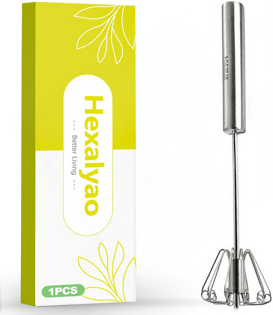 12 Inch Stainless Steel Semi Automatic Whisk - Hand Push Rotary Egg Beater, Manual Whisking Mixer Tool for Milk, Cream, Sauce, Egg Mixing, Blending and Stirring, Heavy Duty Kitchen Utensil