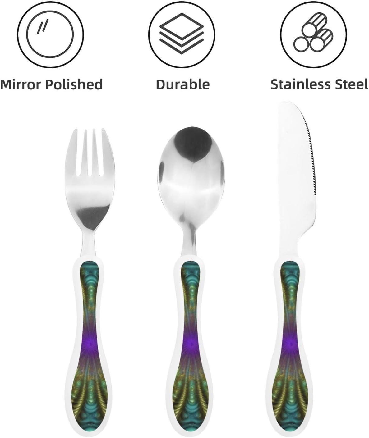 3-Piece Kids Silverware Set With Storage Case, Stainless Steel Reusable Children Safe Knife Spoon Fork Set Blue Active Girl Running Sunset Children Flatware Set For Kids Lunch Box - Colors C